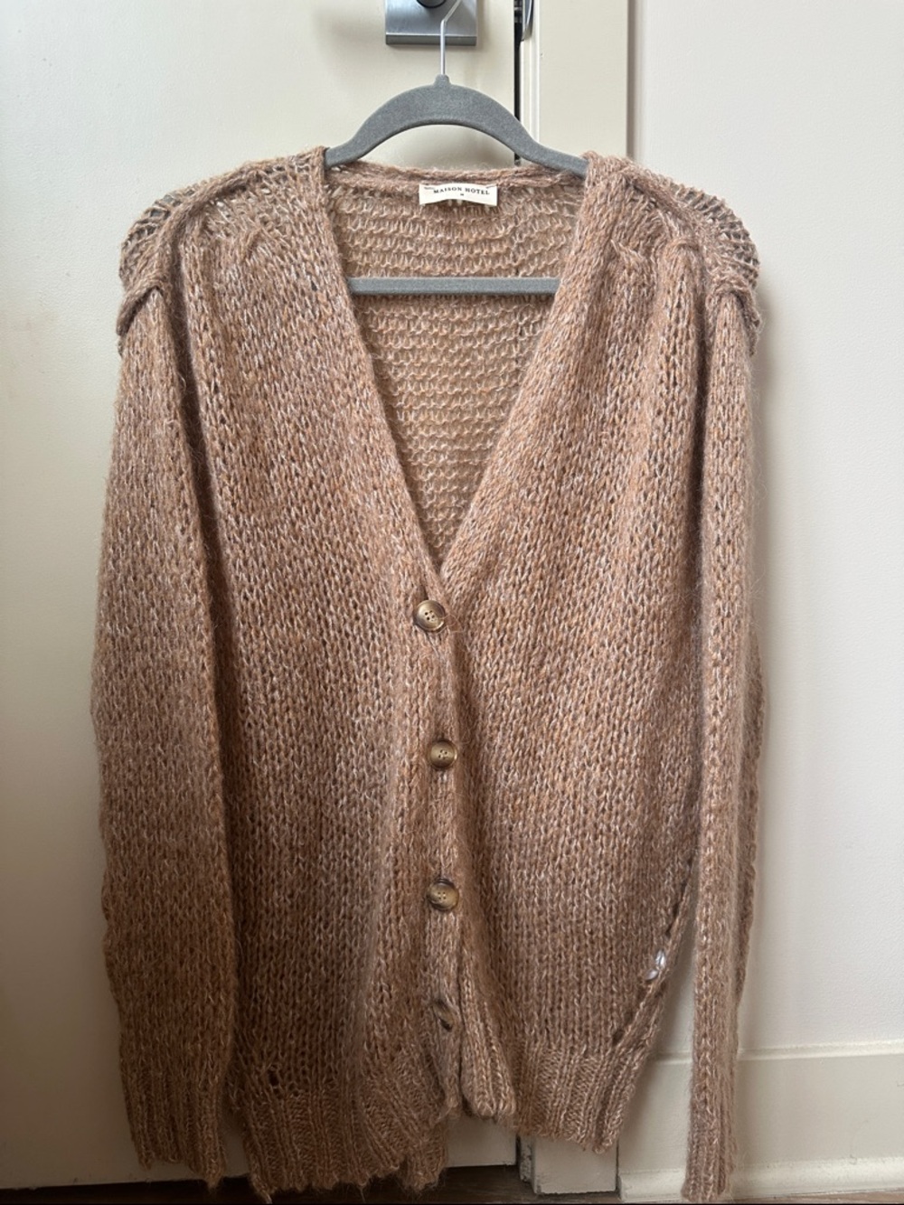 Maison hotel Soft Knit V-Neck Cardigan in Taupe